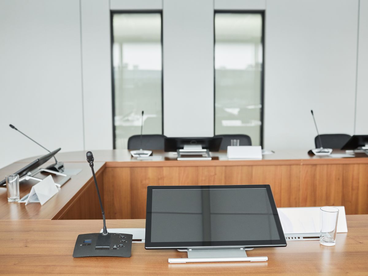 Meeting room fitted with displays and screens