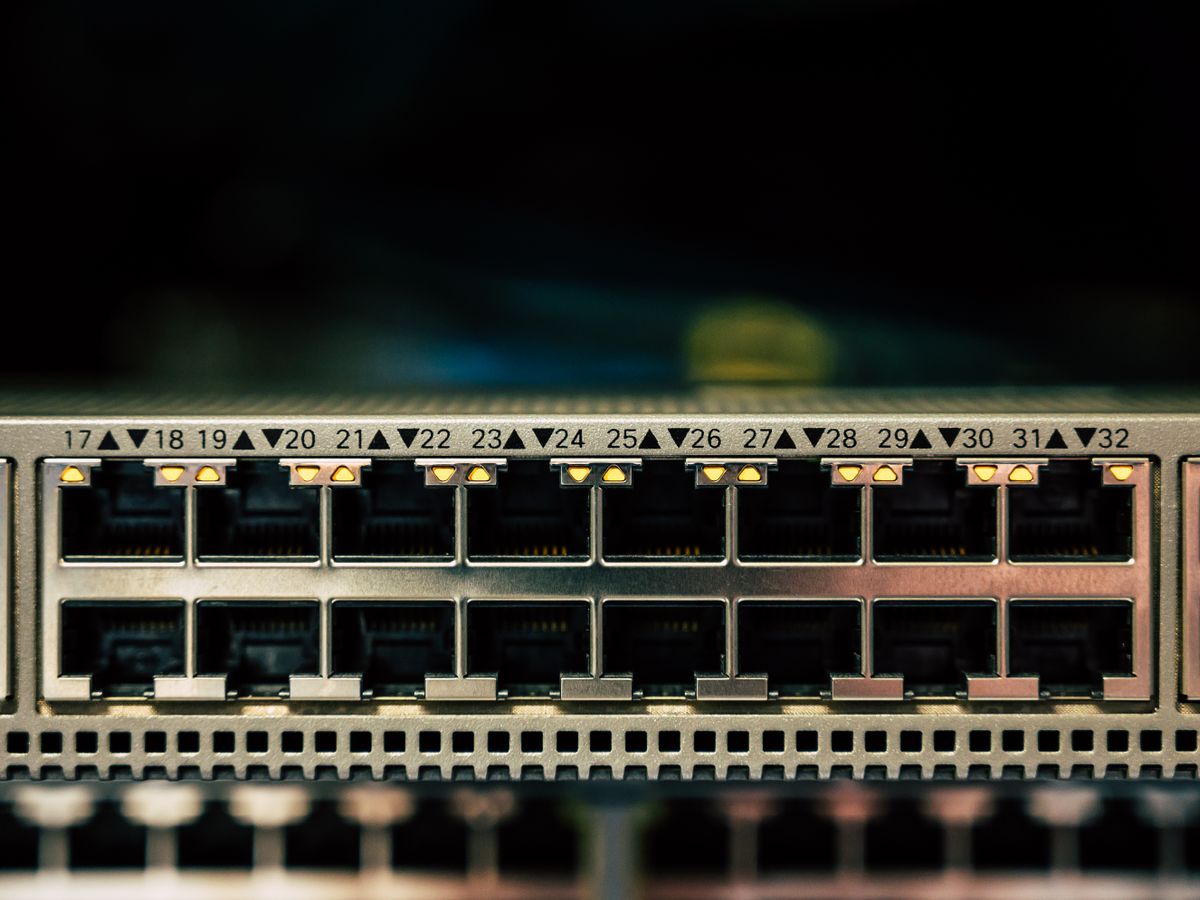Network switch with ethernet ports and status LEDs