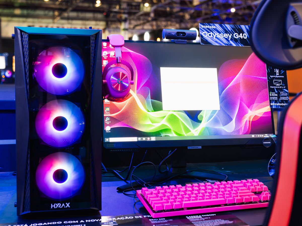 Gaming setup with a mechanical keyboard and headset