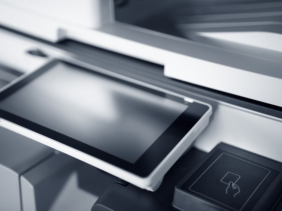 Multifunction office printer with a touchscreen control panel