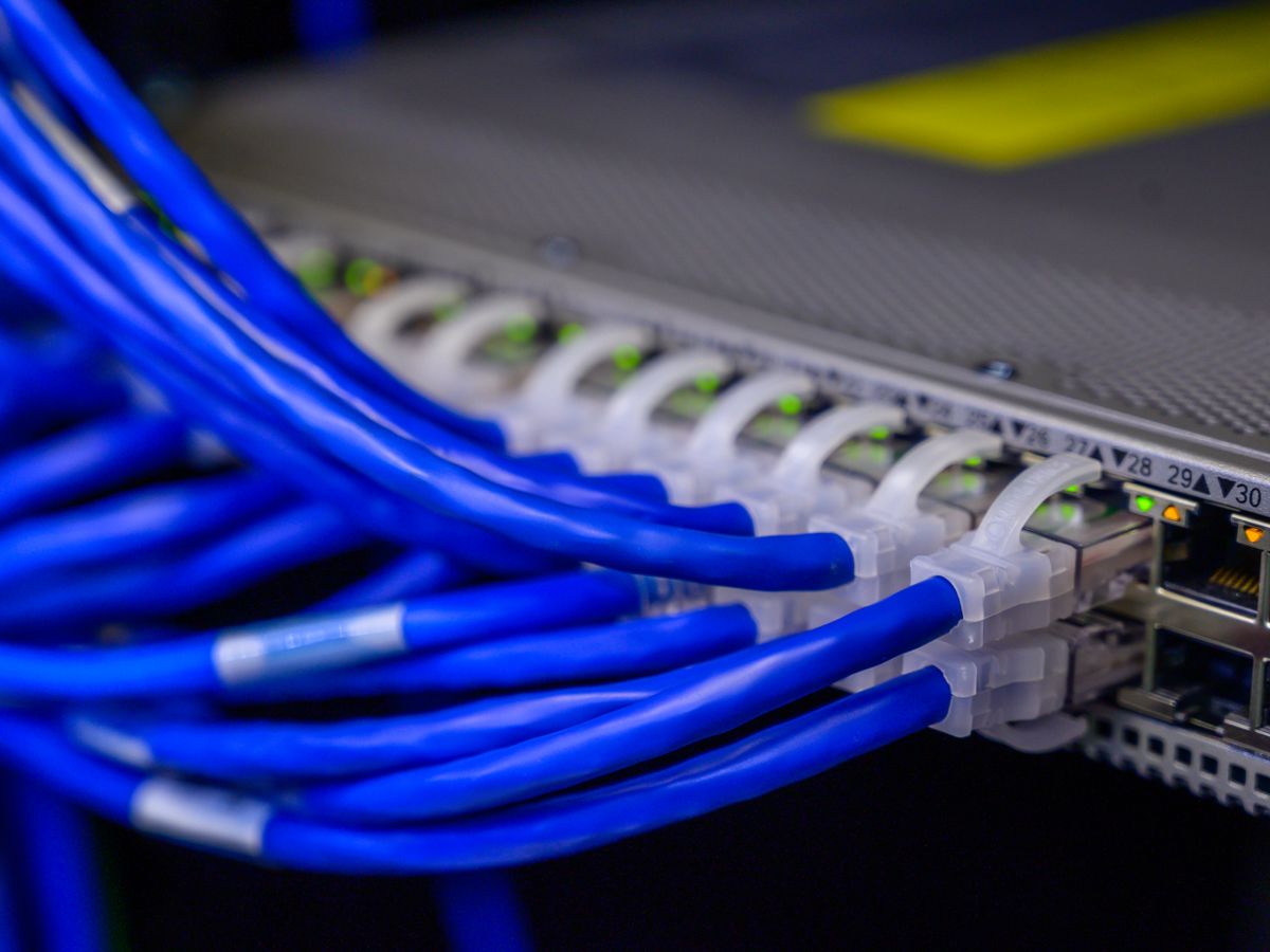 Network cabling patched into a switch